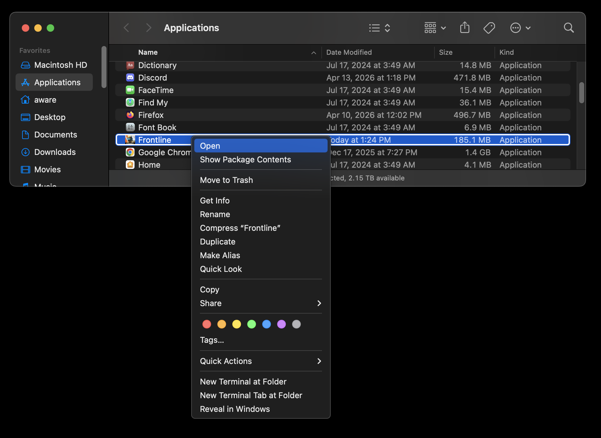 Right click on the application and select "Open"